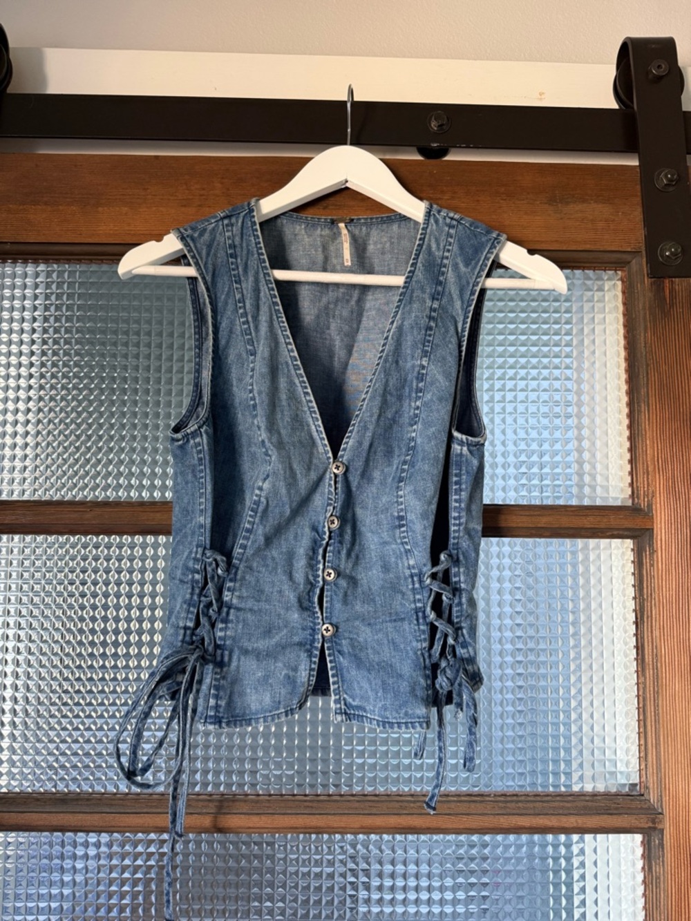 Free People Denim Lace-Up Tank Vest - Blue